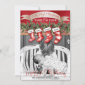 家族4クリスマスストッキング写真ベビー最初 シーズンカード (正面)