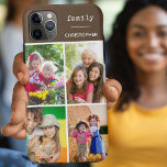 家族4フォトコラージチョコレートブラウンカスタム iPhone 11 PRO MAXケース<br><div class="desc">iphone 11 proカスタム maxと他の多くのモデルのための独自の電話ケースを作成。このデザインは、グリッドスタイルの写真コラージュを備えお気に入りの、4枚の写真、名前、単語「家族」を含む。写真テンプレートは写真を追加する準備ができて、上から時計回りに動作し離れている。このデザインは、白いレタリングを持つチョコレートブラウンの背景を有する。色もしを変更したいクリックとはカスタマイズ、メッセージを表示する。</div>