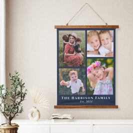 家族4フォトコラージブルー 吊り下げ型タペストリー