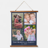家族4フォトコラージブルー 吊り下げ型タペストリー (正面)