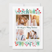 家族4フォトコラージュの水色の葉 シーズンカード (正面)