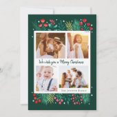 家族4フォトコラージュの水色の葉 シーズンカード (正面)