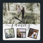 家族4フォトコラージュカスタムパーソナライズされた スクエア壁時計<br><div class="desc">あなたユニークカスタムが – 4写真コラージュテンプレートとタイポグラフィ詳細 – 家族をテーマにしたリカソの壁時計</div>