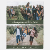 家族4フォトコラージュ名前をカスタムすると引用文グリーン フリースブランケット (正面)