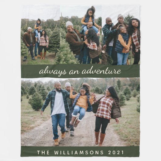 家族4フォトコラージュ名前をカスタムすると引用文グリーン フリースブランケット (正面)