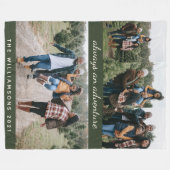 家族4フォトコラージュ名前をカスタムすると引用文グリーン フリースブランケット (正面(横))