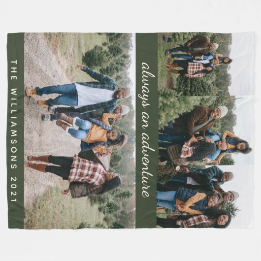 家族4フォトコラージュ名前をカスタムすると引用文グリーン フリースブランケット (正面(横))