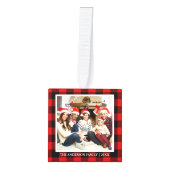 家族4フォトコラージュ赤い格子縞 キューブオーナメント (正面)