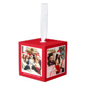 家族4フォトコラージュ赤 キューブオーナメント (正面アングル)