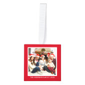 家族4フォトコラージュ赤 キューブオーナメント (正面)