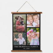 家族4フォトコラージュ黒 吊り下げ型タペストリー (正面)