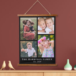家族4フォトコラージュ黒 吊り下げ型タペストリー