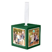 家族4フォトコラージンググリーン キューブオーナメント (正面アングル)
