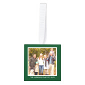 家族4フォトコラージンググリーン キューブオーナメント (正面)