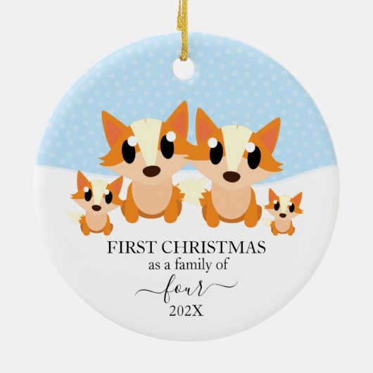 家族4人の初めてのクリスマス キツネの動物 セラミックオーナメント (裏面)