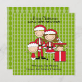 家族4人の棒人間たちクリスマス シーズンカード (正面/裏面)