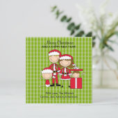 家族4人の棒人間たちクリスマス シーズンカード (スタンド正面)