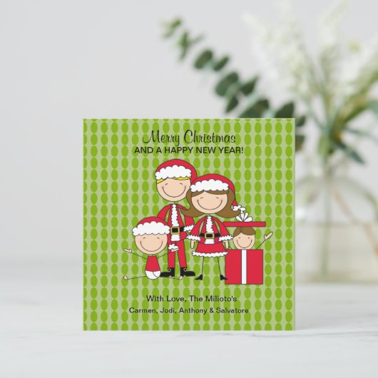 家族4人の棒人間たちクリスマス シーズンカード (スタンド正面)