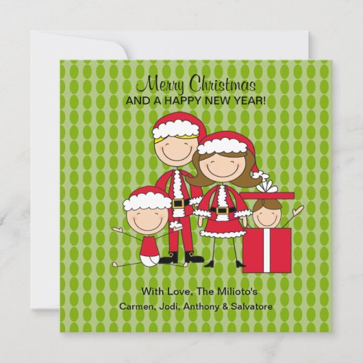 家族4人の棒人間たちクリスマス シーズンカード (正面)