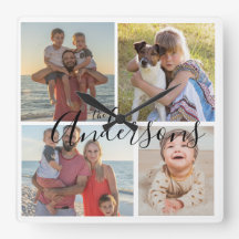 家族4枚のフォトアクリル製壁時計