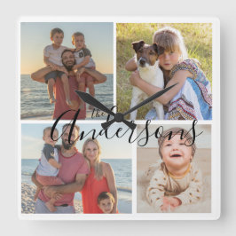 家族4枚のフォトアクリル製壁時計 スクエア壁時計