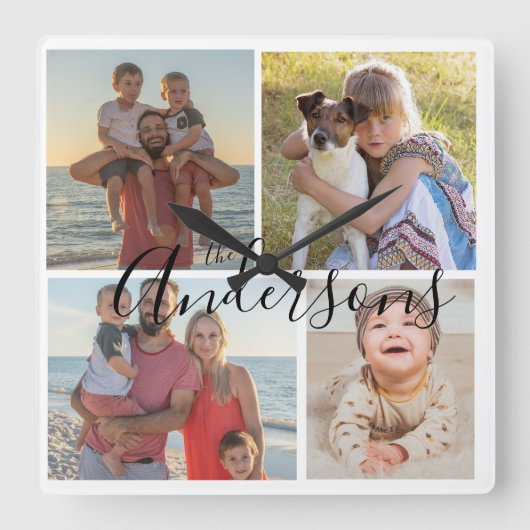 家族4枚のフォトアクリル製壁時計 スクエア壁時計 (正面)