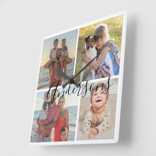 家族4枚のフォトアクリル製壁時計 スクエア壁時計 (傾斜)