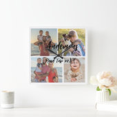 家族4枚の写真アパーソナライズされたクリル壁時計 スクエア壁時計 (ホーム)