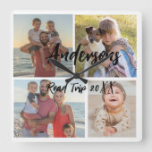 家族4枚の写真アパーソナライズされたクリル壁時計 スクエア壁時計 (正面)