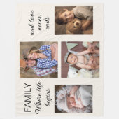 家族4枚の写真コラージュ親の子ども フリースブランケット (正面)