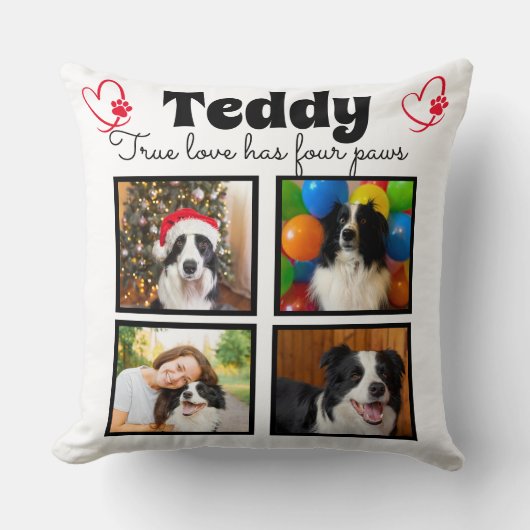 家族4枚カスタマイズ写真犬コラージュ クッション (正面)