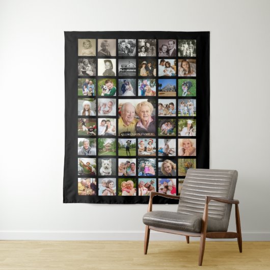 家族45フォトコラージュ名黒 タペストリー (インサイチュ)