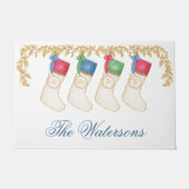 家族4 – 水色モノグラムストッキング ドアマット (正面)