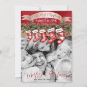 家族5クリスマスストッキング写真ベビー最初 シーズンカード (正面)