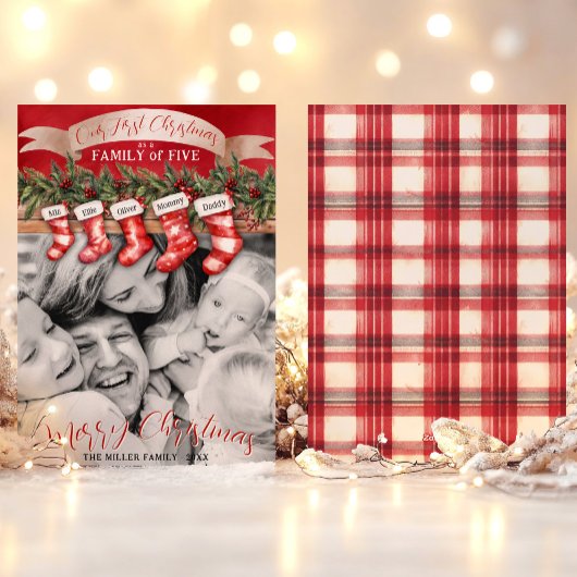 家族5クリスマスストッキング写真ベビー最初 シーズンカード