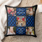 家族5フォトコラージュパーソナライズされたブループレイド クッション (ブランケット)