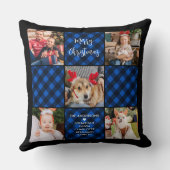 家族5フォトコラージュパーソナライズされたブループレイド クッション (裏面)