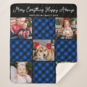 家族5フォトコラージュパーソナライズされたブループレイド シェルパブランケット (正面)