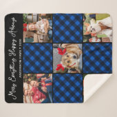 家族5フォトコラージュパーソナライズされたブループレイド シェルパブランケット (正面(横))