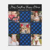 家族5フォトコラージュパーソナライズされたブループレイド フリースブランケット (正面)