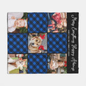 家族5フォトコラージュパーソナライズされたブループレイド フリースブランケット (正面(横))