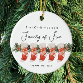 家族5人の初めてのクリスマス靴下 セラミックオーナメント
