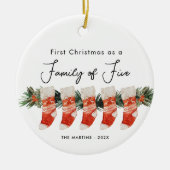 家族5人の初めてのクリスマス靴下 セラミックオーナメント (正面)