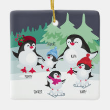 家族5人用の名前入りかわいいペンギン