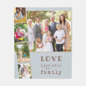 家族5写真コラージュ青い愛の幸せ フリースブランケット (正面)