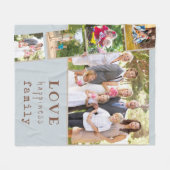 家族5写真コラージュ青い愛の幸せ フリースブランケット (正面(横))