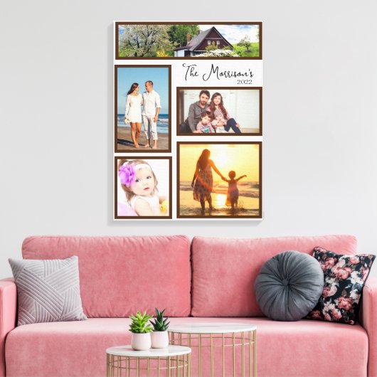 家族5枚のフォトコラージュをカスタマイズ キャンバスプリント (インサイチュ (リビング))