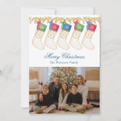 家族5 – 水彩モノグラムストッキング写真 シーズンカード (正面)