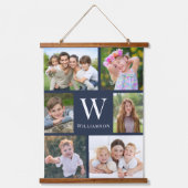 家族6フォトコラージブルー 吊り下げ型タペストリー (正面)