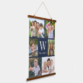 家族6フォトコラージブルー 吊り下げ型タペストリー (傾斜あり)